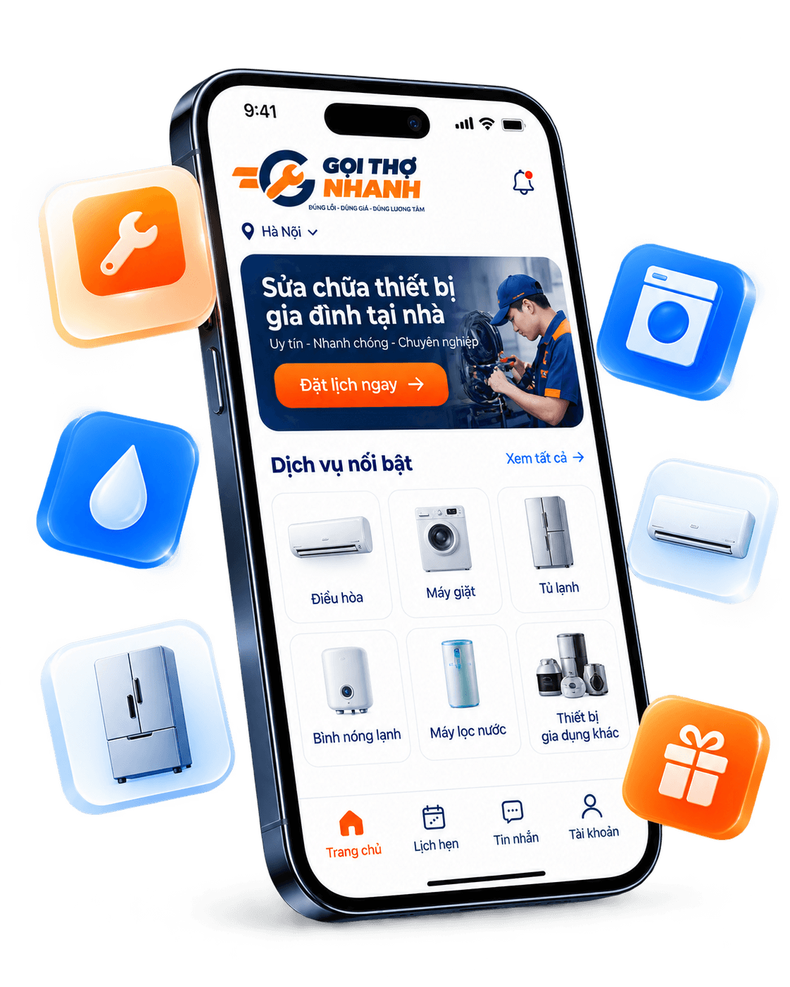Minh họa ứng dụng Gọi Thợ Nhanh trên điện thoại